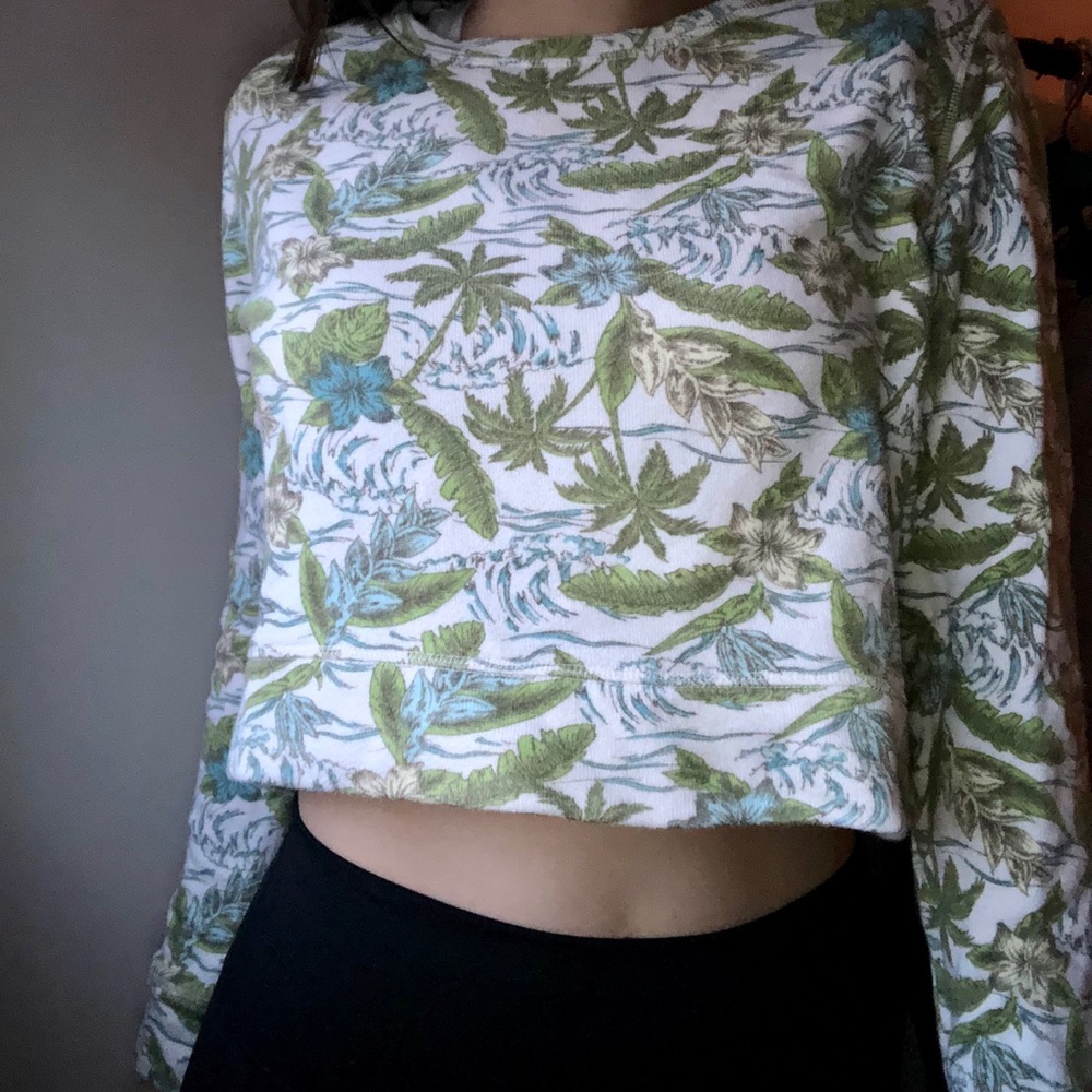 Tropical Print Cropped Sweatshirt